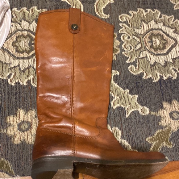 Frye Short Heeled cognac Melissa Boots- extended calf - Picture 8 of 10